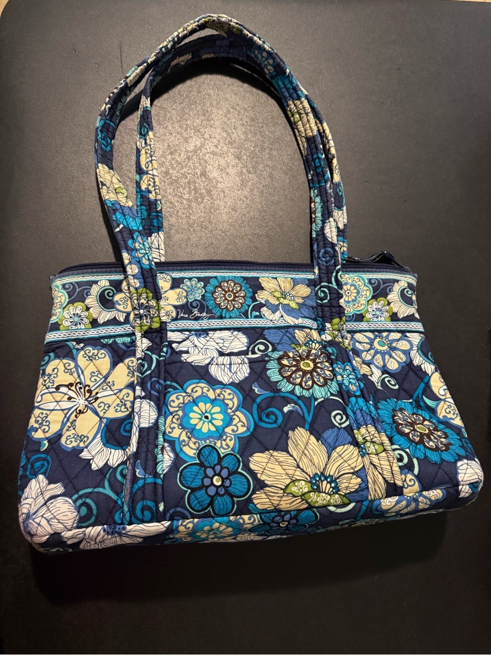 Vera Bradley Navy Floral Quilted Shoulder Bag with Teal & Cream Accents